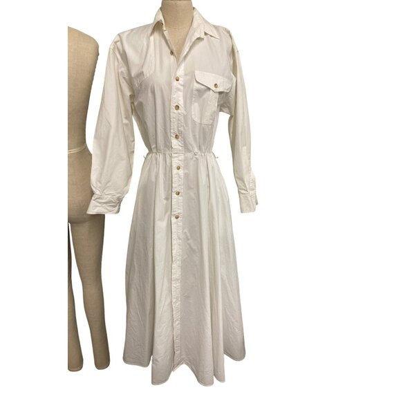 Ralph Lauren Vintage White Long-Sleeve Shirt Dress Button-Down A-Line - Picture 2 of 11
